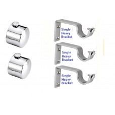 Ddrapes - 2 SS End CAP Finial With 3 Single Bracket for 1 Curtain Rod 